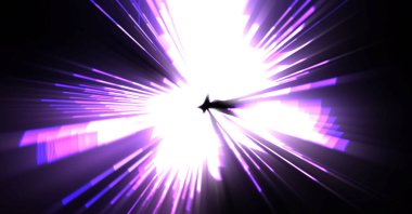 Fütürist mercek patlaması. Parlayan parçacıkları ve çizgileri olan ışık patlaması yıldızı. Güzel soyut ışın arkaplanı.