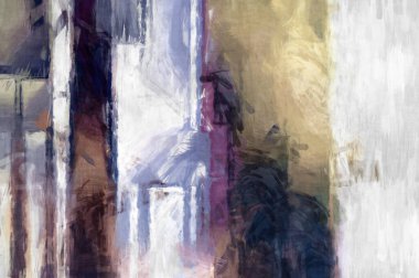 Soyut arkaplanda pürüzlü fırça darbeleri. Fırça boyası. Renkli boya darbeleri. Eşsiz duvar sanatı. Tuvaldeki modern sanat. Renkli çağdaş sanat eserleri. 
