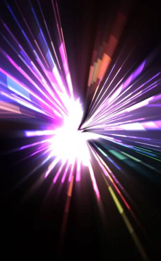 Fütürist mercek patlaması. Parlayan parçacıkları ve çizgileri olan ışık patlaması yıldızı. Güzel soyut ışın arkaplanı.