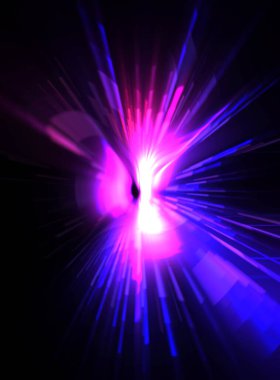 Fütürist mercek patlaması. Parlayan parçacıkları ve çizgileri olan ışık patlaması yıldızı. Güzel soyut ışın arkaplanı.