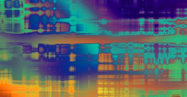 Soyut arkaplan. Yaşlanmış grunge dokusunda geometrik elementler. Farklı renk desenli grafiksel illüstrasyon.