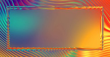 Soyut çerçeveli arkaplan. Renkli, canlı, dalgalı bir duvar kağıdı. Merkezi çerçeveli yaratıcı grafik 2d çizim. Dinamik şekilli modaya uygun sıvı örtüsü.