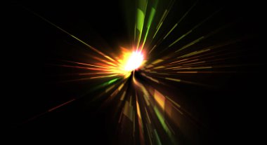 Fütürist mercek patlaması. Parlayan parçacıkları ve çizgileri olan ışık patlaması yıldızı. Güzel soyut ışın arkaplanı.