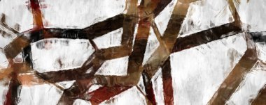 Soyut arkaplanda pürüzlü fırça darbeleri. Fırça boyası. Renkli boya darbeleri. Eşsiz duvar sanatı. Tuvaldeki modern sanat. Renkli çağdaş sanat eserleri. 