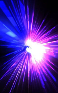 Fütürist mercek patlaması. Parlayan parçacıkları ve çizgileri olan ışık patlaması yıldızı. Güzel soyut ışın arkaplanı.