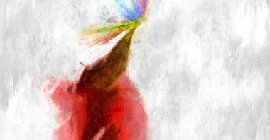 Soyut arkaplanda pürüzlü fırça darbeleri. Fırça boyası. Renkli boya darbeleri. Eşsiz duvar sanatı. Tuvaldeki modern sanat. Renkli çağdaş sanat eserleri. 
