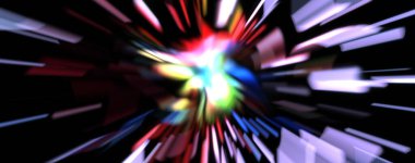 Işık parçacık izleri. Parlayan parçacıkları ve çizgileri olan ışık patlaması yıldızı. Güzel hareketli soyut ışın arkaplanı.