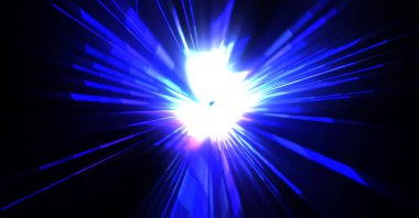 Fütürist mercek patlaması. Parlayan parçacıkları ve çizgileri olan ışık patlaması yıldızı. Güzel soyut ışın arkaplanı.