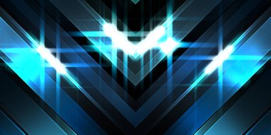 Soyut parlayan geometrik ışıklar arka planda. Fraktal simetrik grafik çizimi. Parıldayan ve parıldayan çubukları kesiştir.