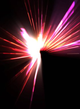 Fütürist mercek patlaması. Parlayan parçacıkları ve çizgileri olan ışık patlaması yıldızı. Güzel soyut ışın arkaplanı.