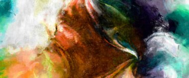 Soyut arkaplanda pürüzlü fırça darbeleri. Fırça boyası. Renkli boya darbeleri. Eşsiz duvar sanatı. Tuvaldeki modern sanat. Renkli çağdaş sanat eserleri. 