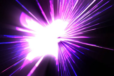 Fütürist mercek patlaması. Parlayan parçacıkları ve çizgileri olan ışık patlaması yıldızı. Güzel soyut ışın arkaplanı.