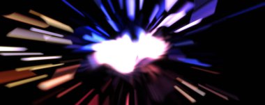 Işık parçacık izleri. Parlayan parçacıkları ve çizgileri olan ışık patlaması yıldızı. Güzel hareketli soyut ışın arkaplanı.