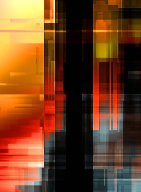 Renkli ve canlı geometrik şekiller katmanları var. Bir teknoloji planının dijital illüstrasyonu. Gelecekçi tasarım şablonu.