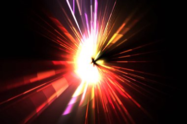 Fütürist mercek patlaması. Parlayan parçacıkları ve çizgileri olan ışık patlaması yıldızı. Güzel soyut ışın arkaplanı.