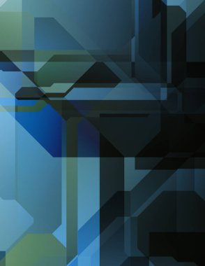 Renkli ve canlı geometrik şekiller katmanları var. Bir teknoloji planının dijital illüstrasyonu. Gelecekçi tasarım şablonu.