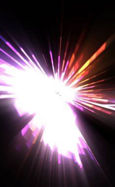 Fütürist mercek patlaması. Parlayan parçacıkları ve çizgileri olan ışık patlaması yıldızı. Güzel soyut ışın arkaplanı.