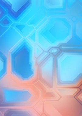 Renkli ve canlı geometrik şekiller katmanları var. Bir teknoloji planının dijital illüstrasyonu. Gelecekçi tasarım şablonu.