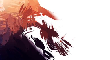 Taranmış Boyalı Soyut Arkaplan. Vahşi kaotik fırça darbeleri. Boya darbeleri. 2D İllüstrasyon. Fırça darbeli resim. 