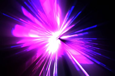 Fütürist mercek patlaması. Parlayan parçacıkları ve çizgileri olan ışık patlaması yıldızı. Güzel soyut ışın arkaplanı.