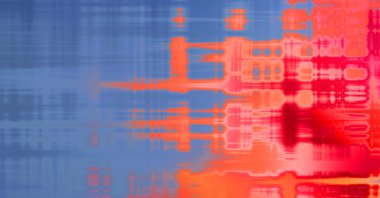 Soyut arkaplan. Yaşlanmış grunge dokusunda geometrik elementler. Farklı renk desenli grafiksel illüstrasyon.