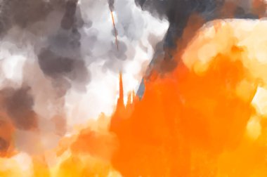 El yapımı sürreal soyut desenli suluboya. Modern sanatsal resim. 2D çizim. Arkaplan boyası karışımı. Yaratıcı duvar sanatı. Çağdaş sanat