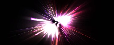 Fütürist mercek patlaması. Parlayan parçacıkları ve çizgileri olan ışık patlaması yıldızı. Güzel soyut ışın arkaplanı.