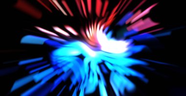 Işık parçacık izleri. Parlayan parçacıkları ve çizgileri olan ışık patlaması yıldızı. Güzel hareketli soyut ışın arkaplanı.