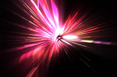 Fütürist mercek patlaması. Parlayan parçacıkları ve çizgileri olan ışık patlaması yıldızı. Güzel soyut ışın arkaplanı.