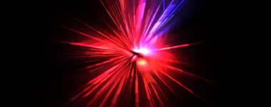 Fütürist mercek patlaması. Parlayan parçacıkları ve çizgileri olan ışık patlaması yıldızı. Güzel soyut ışın arkaplanı.