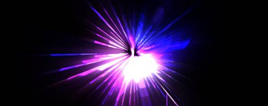 Fütürist mercek patlaması. Parlayan parçacıkları ve çizgileri olan ışık patlaması yıldızı. Güzel soyut ışın arkaplanı.