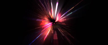 Fütürist mercek patlaması. Parlayan parçacıkları ve çizgileri olan ışık patlaması yıldızı. Güzel soyut ışın arkaplanı.