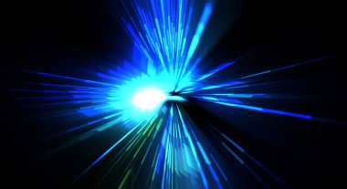 Fütürist mercek patlaması. Parlayan parçacıkları ve çizgileri olan ışık patlaması yıldızı. Güzel soyut ışın arkaplanı.