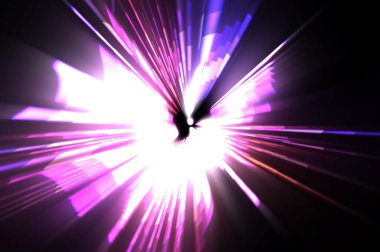 Fütürist mercek patlaması. Parlayan parçacıkları ve çizgileri olan ışık patlaması yıldızı. Güzel soyut ışın arkaplanı.