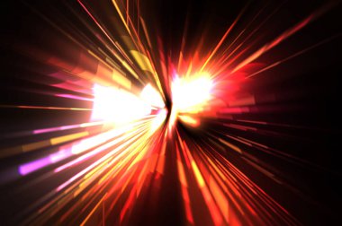 Fütürist mercek patlaması. Parlayan parçacıkları ve çizgileri olan ışık patlaması yıldızı. Güzel soyut ışın arkaplanı.