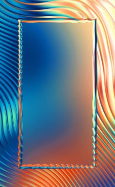 Soyut çerçeveli arkaplan. Renkli, canlı, dalgalı bir duvar kağıdı. Merkezi çerçeveli yaratıcı grafik 2d çizim. Dinamik şekilli modaya uygun sıvı örtüsü.