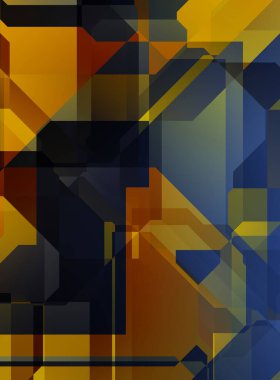 Renkli ve canlı geometrik şekiller katmanları var. Bir teknoloji planının dijital illüstrasyonu. Gelecekçi tasarım şablonu.