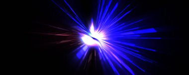 Fütürist mercek patlaması. Parlayan parçacıkları ve çizgileri olan ışık patlaması yıldızı. Güzel soyut ışın arkaplanı.