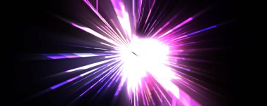 Fütürist mercek patlaması. Parlayan parçacıkları ve çizgileri olan ışık patlaması yıldızı. Güzel soyut ışın arkaplanı.
