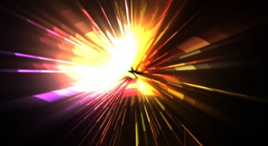 Fütürist mercek patlaması. Parlayan parçacıkları ve çizgileri olan ışık patlaması yıldızı. Güzel soyut ışın arkaplanı.