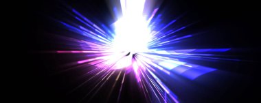 Fütürist mercek patlaması. Parlayan parçacıkları ve çizgileri olan ışık patlaması yıldızı. Güzel soyut ışın arkaplanı.