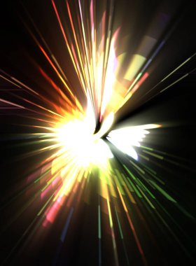 Fütürist mercek patlaması. Parlayan parçacıkları ve çizgileri olan ışık patlaması yıldızı. Güzel soyut ışın arkaplanı.