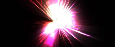 Fütürist mercek patlaması. Parlayan parçacıkları ve çizgileri olan ışık patlaması yıldızı. Güzel soyut ışın arkaplanı.