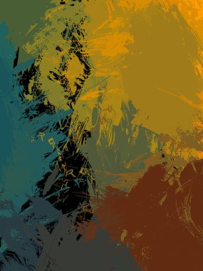 Vahşi fırça darbeleriyle yaratıcı soyut resim. Artistik fırça darbeleriyle donatılmış. Renkli ve canlı bir tasvir. Boyalı sanat.