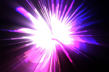 Fütürist mercek patlaması. Parlayan parçacıkları ve çizgileri olan ışık patlaması yıldızı. Güzel soyut ışın arkaplanı.