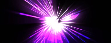 Fütürist mercek patlaması. Parlayan parçacıkları ve çizgileri olan ışık patlaması yıldızı. Güzel soyut ışın arkaplanı.