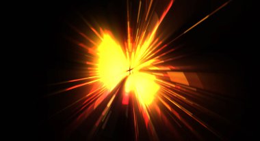 Fütürist mercek patlaması. Parlayan parçacıkları ve çizgileri olan ışık patlaması yıldızı. Güzel soyut ışın arkaplanı.