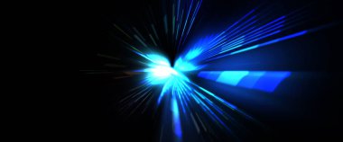 Fütürist mercek patlaması. Parlayan parçacıkları ve çizgileri olan ışık patlaması yıldızı. Güzel soyut ışın arkaplanı.