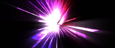 Fütürist mercek patlaması. Parlayan parçacıkları ve çizgileri olan ışık patlaması yıldızı. Güzel soyut ışın arkaplanı.