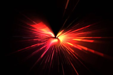 Fütürist mercek patlaması. Parlayan parçacıkları ve çizgileri olan ışık patlaması yıldızı. Güzel soyut ışın arkaplanı.